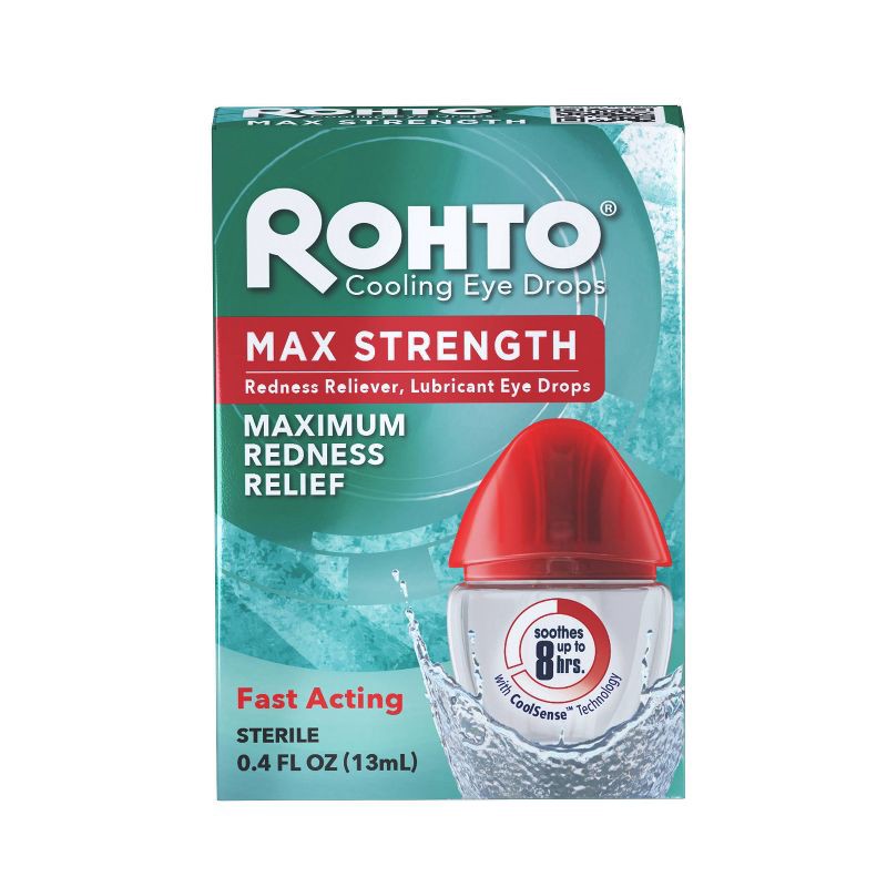 slide 10 of 10, Rohto Max Strength Redness Reliever, Lubricant Eye Drops, Redness & Dry Eye Symptom Relief - 0.4 fl oz, 0.4 fl oz