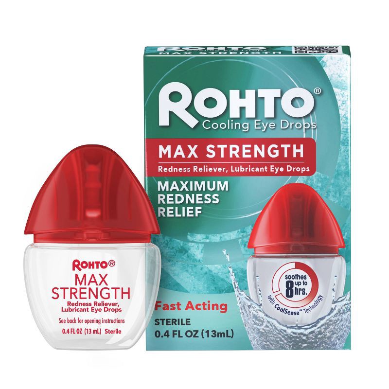 slide 1 of 10, Rohto Max Strength Redness Reliever, Lubricant Eye Drops, Redness & Dry Eye Symptom Relief - 0.4 fl oz, 0.4 fl oz