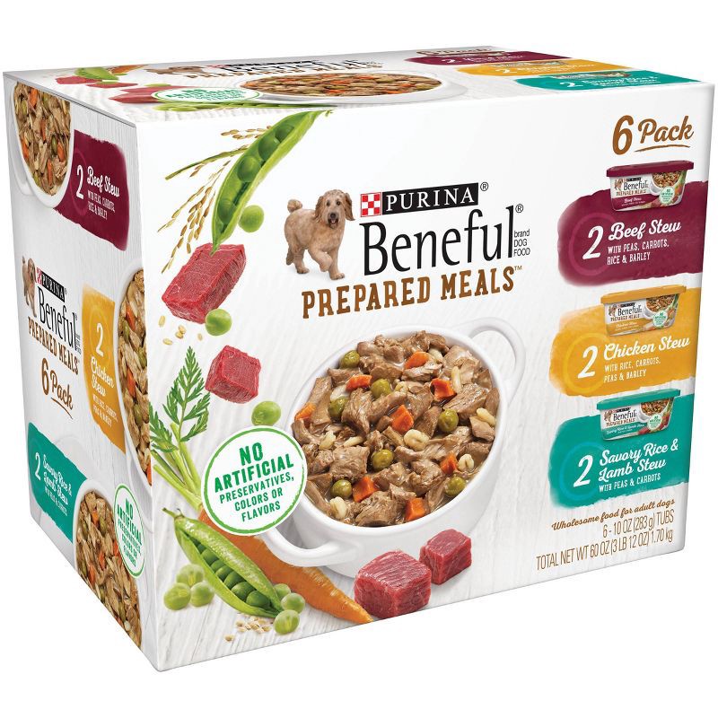 slide 3 of 4, Purina Beneful Prepared Meals Lamb, Chicken & Beef Stew Wet Dog Food - 10oz/6ct Variety Pack, 6 ct; 10 oz