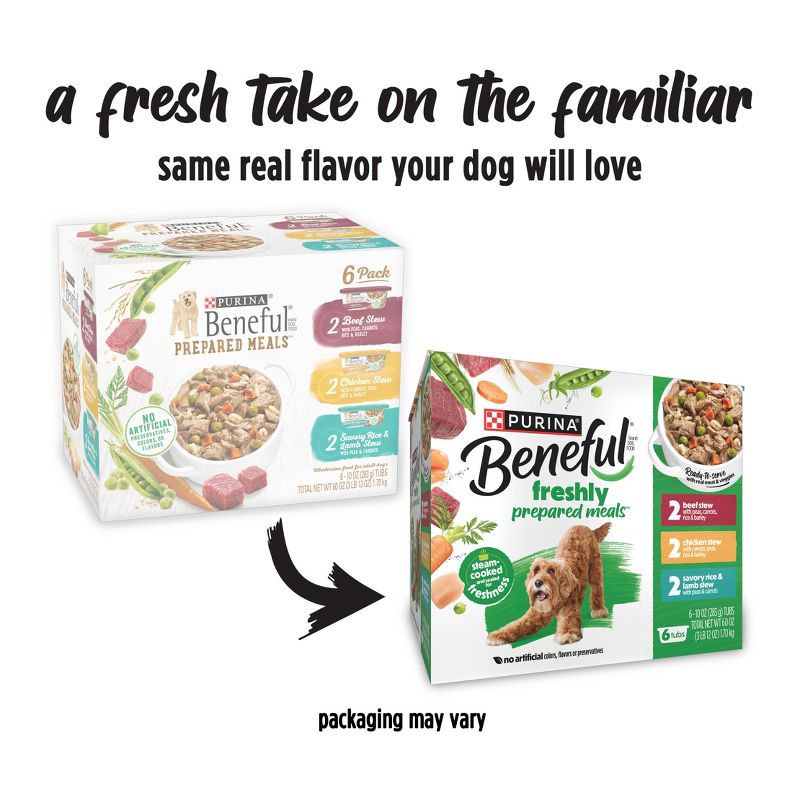 slide 4 of 15, Purina Beneful Prepared Meals Lamb, Chicken & Beef Stew Wet Dog Food - 10oz/6ct Variety Pack, 6 ct; 10 oz