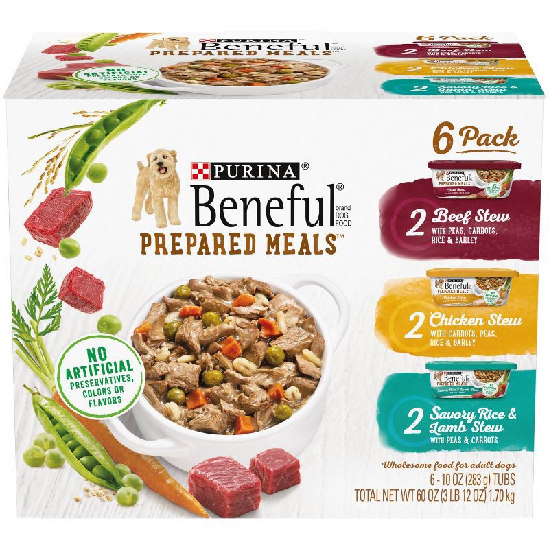 slide 1 of 4, Purina Beneful Prepared Meals Lamb, Chicken & Beef Stew Wet Dog Food - 10oz/6ct Variety Pack, 6 ct; 10 oz