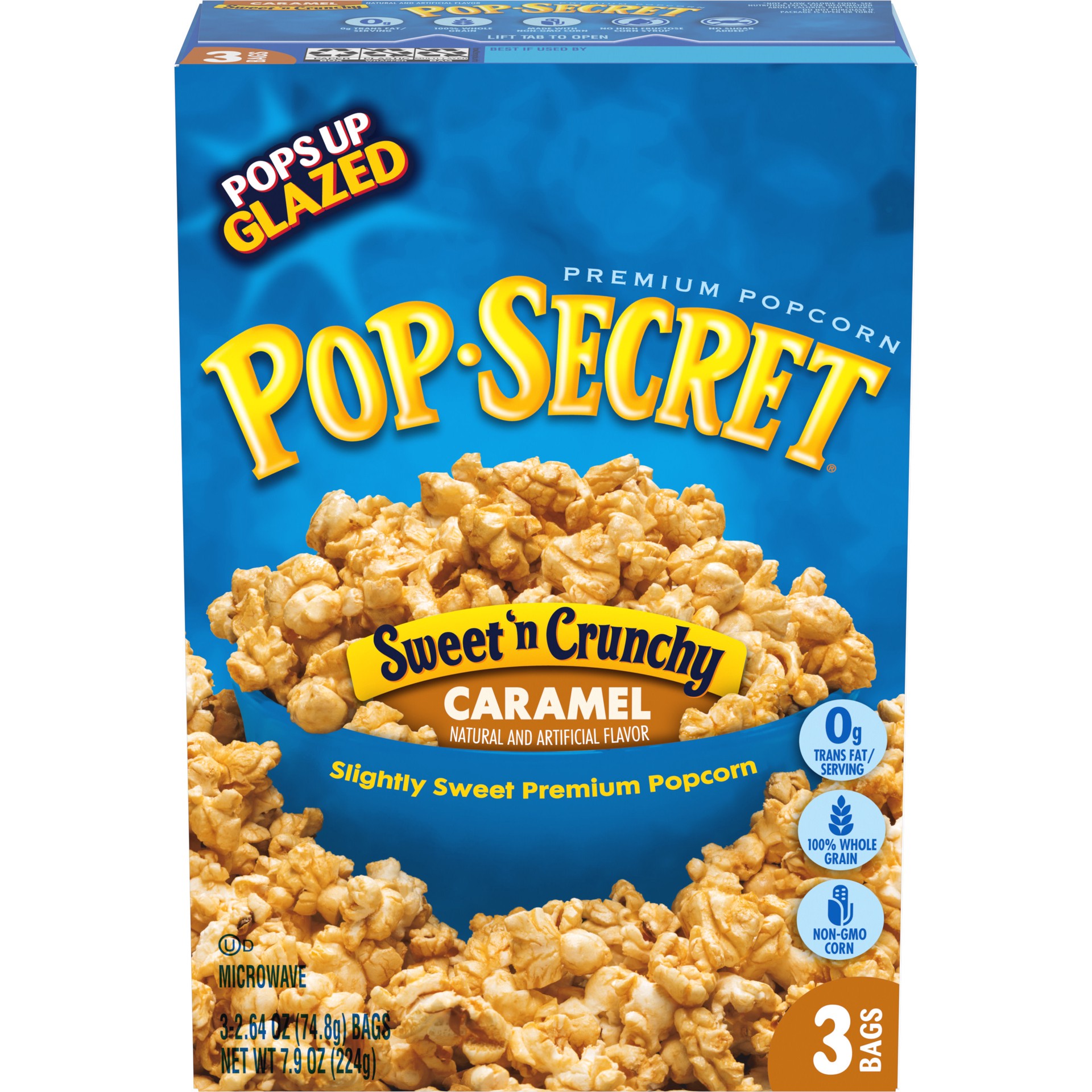 slide 1 of 5, Pop-Secret Popcorn, Sweet 'n Crunchy Caramel Microwave Popcorn, 2.64 Oz Bags, 3 Ct, 7.92 oz