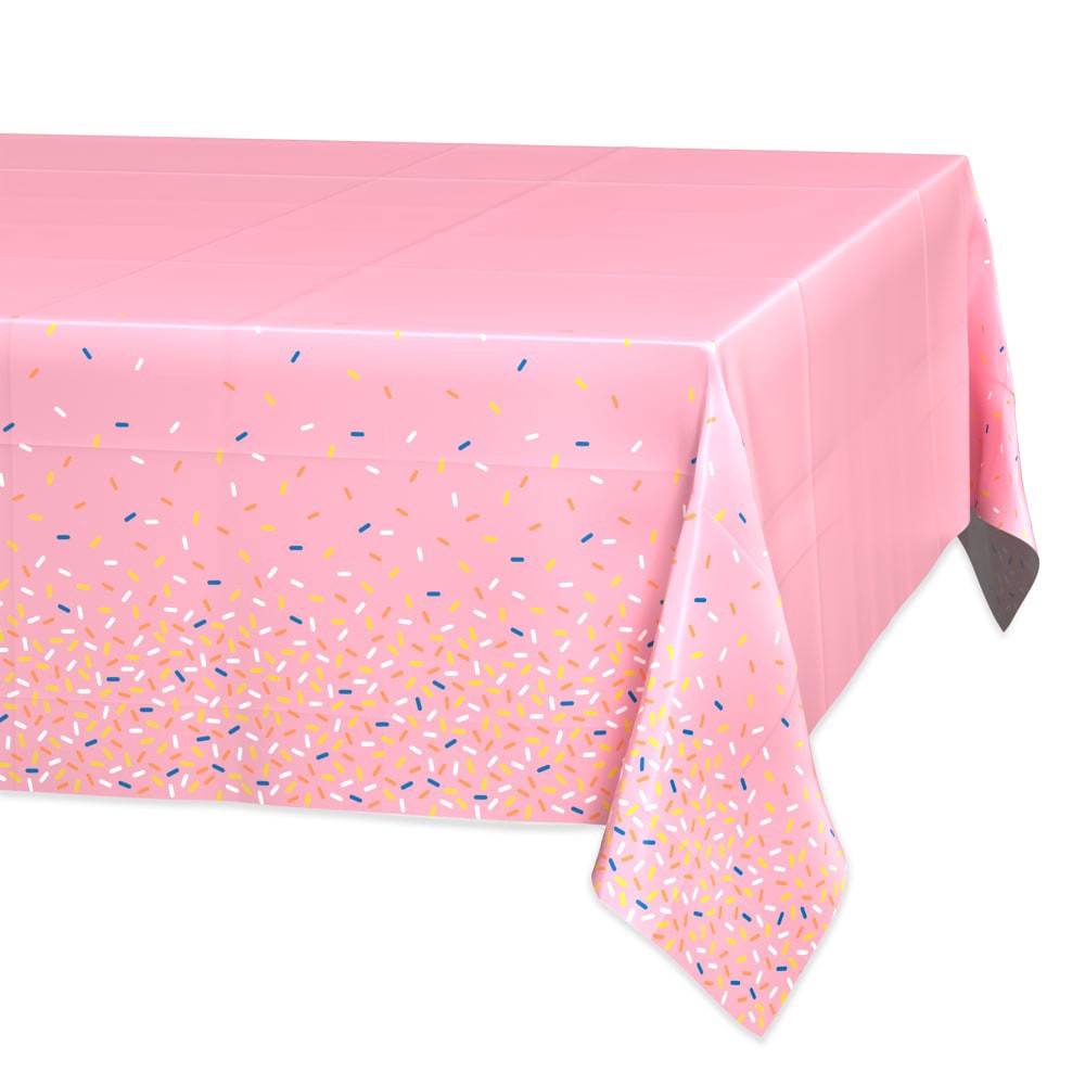 slide 2 of 3, American Greetings Plastic Table Cover - Pink with Colorful Sprinkles, 1 ct