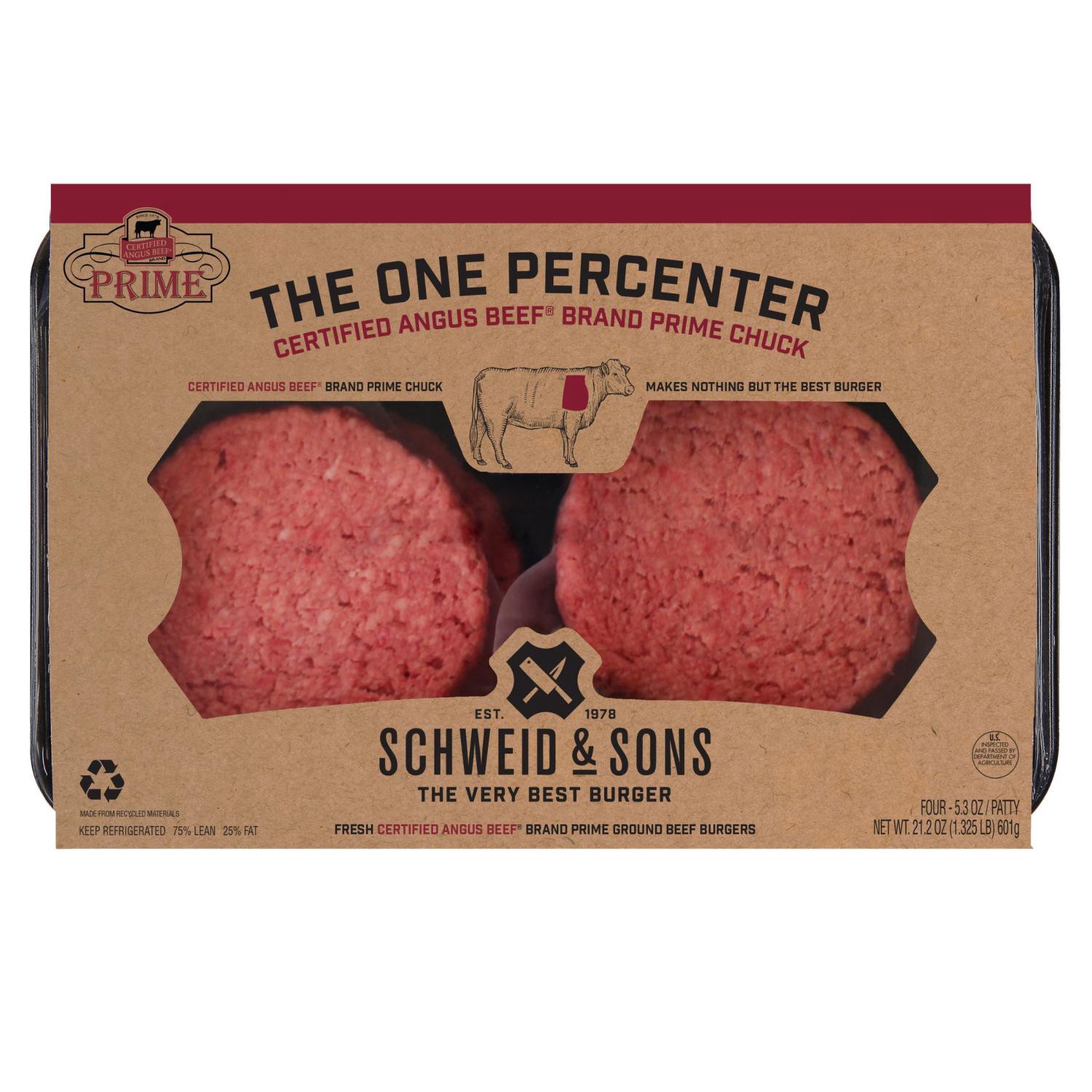slide 1 of 2, Schweid & Sons The One Percenter Cab Burgers, 4 Count, 4 ct
