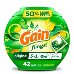 Gain flings! Original 3 in 1 Oxi & Febreze HE Concentrated Laundry Detergent Pods 42 Pacs - 28oz