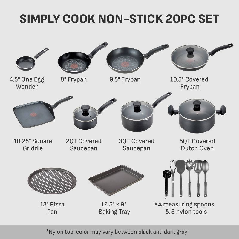 slide 2 of 12, T-fal 20pc Simply Cook Nonstick Cookware Set Black, 20 ct
