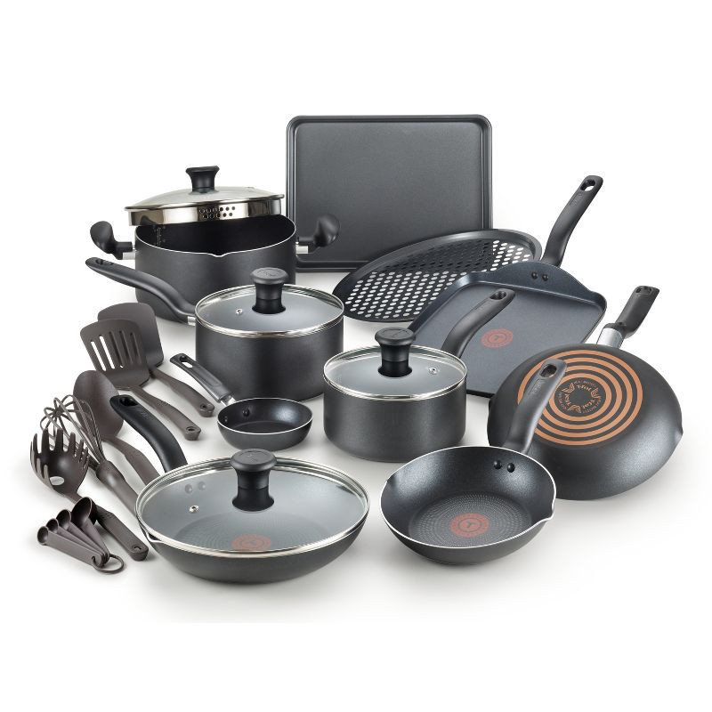 slide 1 of 6, T-fal 20pc Simply Cook Nonstick Cookware Set Black, 20 ct