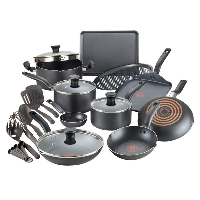 slide 1 of 12, T-fal 20pc Simply Cook Nonstick Cookware Set Black, 20 ct