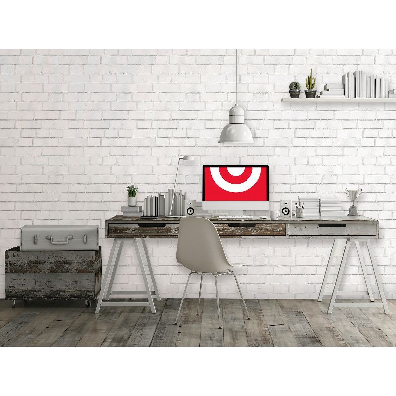 slide 4 of 11, Textured Brick Peel & Stick Wallpaper White - Threshold™: Vinyl, Self-Adhesive, Classic Pattern, 27.5 Sq Ft Coverage, 27.5 sq ft