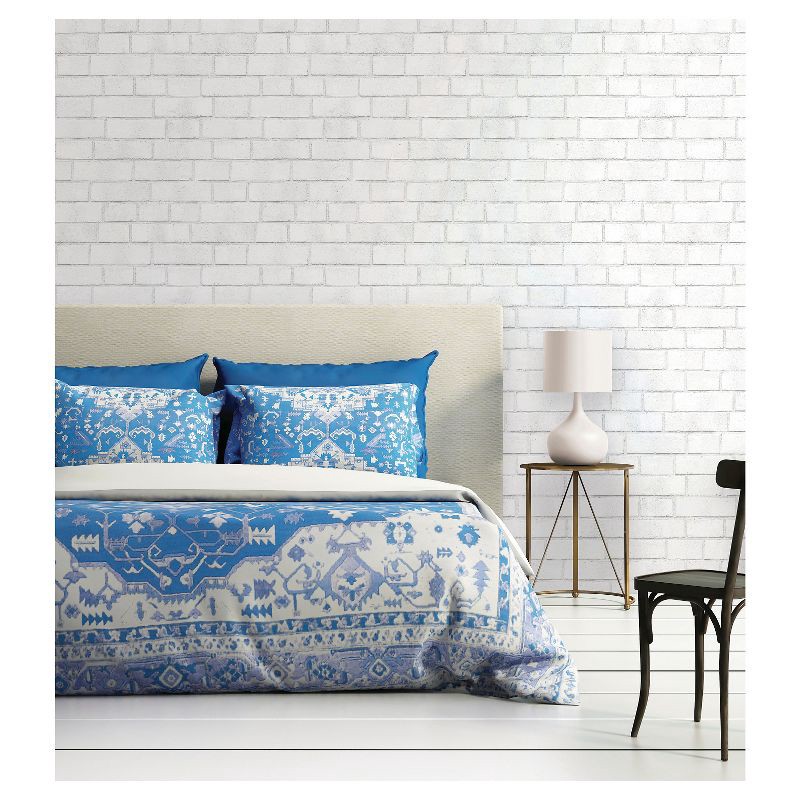 slide 6 of 11, Textured Brick Peel & Stick Wallpaper White - Threshold™: Vinyl, Self-Adhesive, Classic Pattern, 27.5 Sq Ft Coverage, 27.5 sq ft