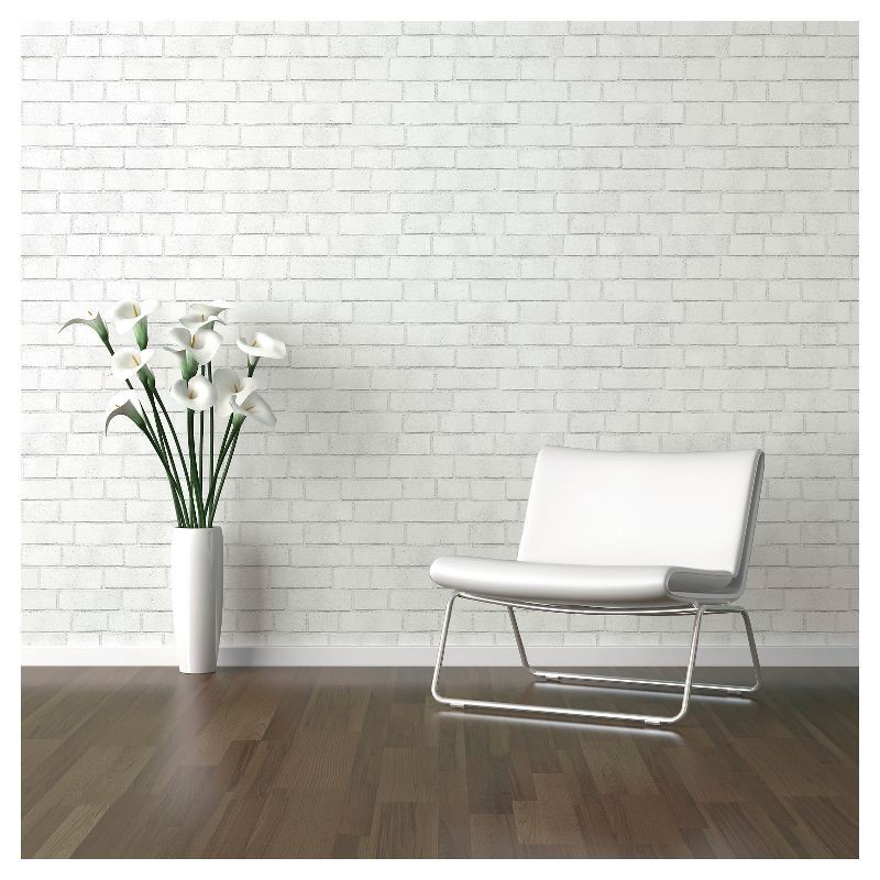slide 8 of 11, Textured Brick Peel & Stick Wallpaper White - Threshold™: Vinyl, Self-Adhesive, Classic Pattern, 27.5 Sq Ft Coverage, 27.5 sq ft