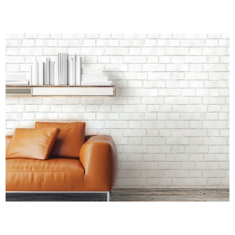 slide 9 of 11, Textured Brick Peel & Stick Wallpaper White - Threshold™: Vinyl, Self-Adhesive, Classic Pattern, 27.5 Sq Ft Coverage, 27.5 sq ft