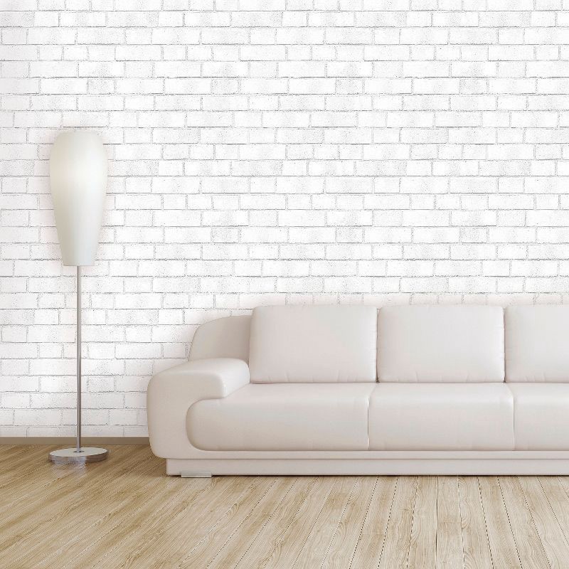 slide 10 of 11, Textured Brick Peel & Stick Wallpaper White - Threshold™: Vinyl, Self-Adhesive, Classic Pattern, 27.5 Sq Ft Coverage, 27.5 sq ft