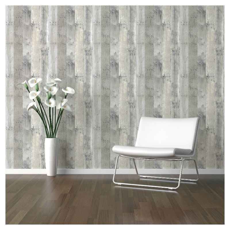 slide 6 of 10, Reclaimed Wood Peel & Stick Wallpaper Gray - Threshold™, 1 ct