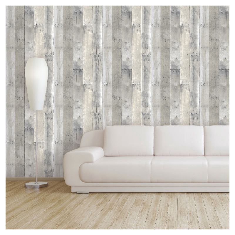 slide 8 of 10, Reclaimed Wood Peel & Stick Wallpaper Gray - Threshold™, 1 ct