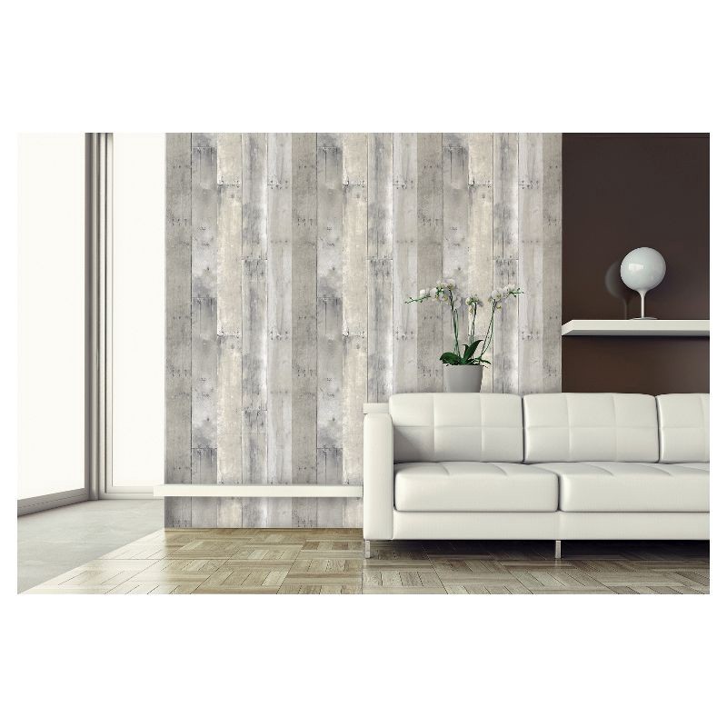 slide 3 of 10, Reclaimed Wood Peel & Stick Wallpaper Gray - Threshold™, 1 ct