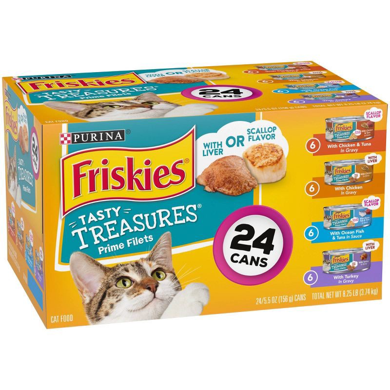 slide 4 of 5, Purina Friskies Tasty Treasures Prime Filets Ocean Fish, Chicken & Turkey Wet Cat Food - 5.5oz/24ct Variety Pack, 24 ct; 5.5 oz