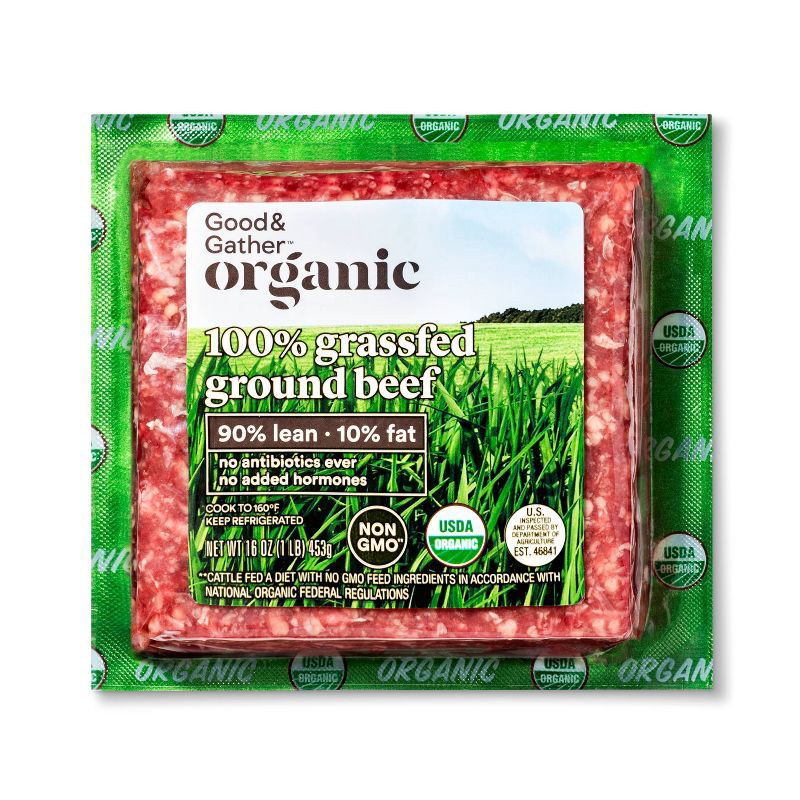 slide 1 of 3, Organic 100% Grassfed 90/10 Ground Beef - 1lb - Good & Gather™, 1 lb