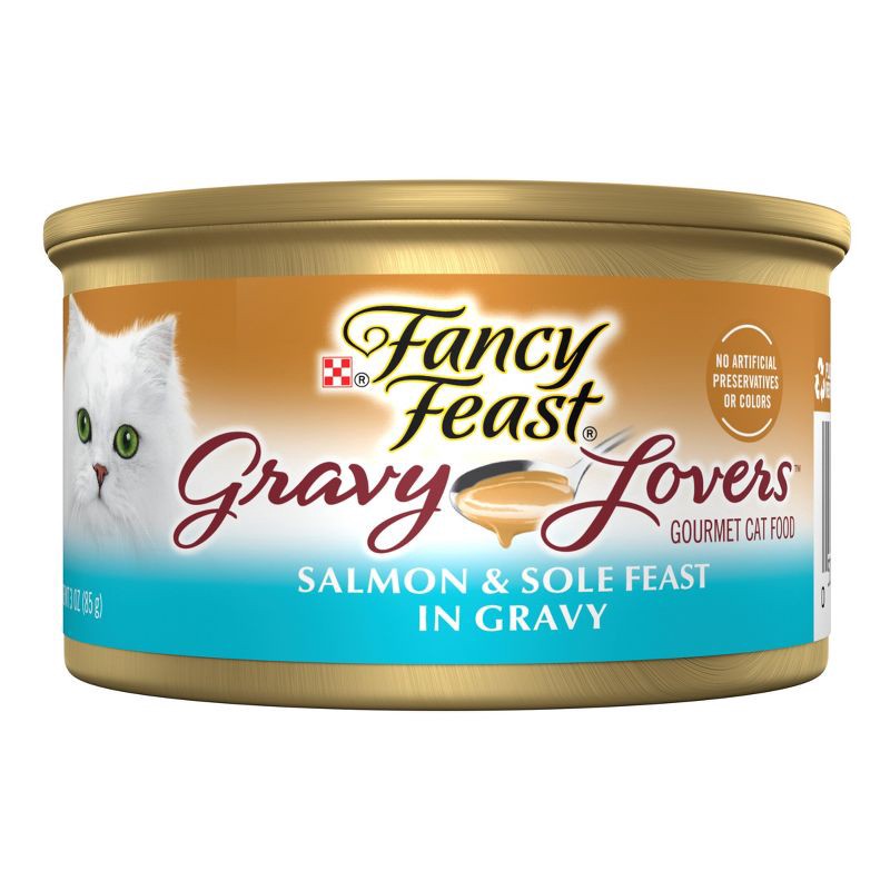 slide 1 of 9, Purina Fancy Feast Gravy Lovers Gourmet Wet Cat Food Salmon & Sole Feast In Seared Fish Flavor Gravy - 3oz, 3 oz