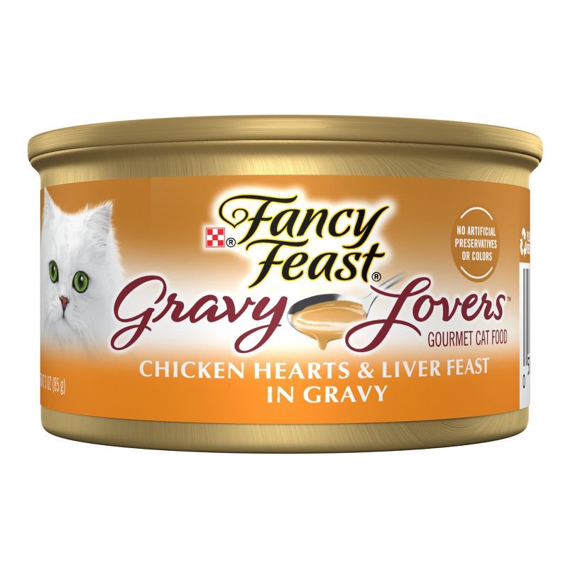 slide 1 of 9, Purina Fancy Feast Gravy Lovers Gourmet Wet Cat Food Chicken Hearts & Liver Feast In Grilled Chicken Flavor Gravy - 3oz, 3 oz