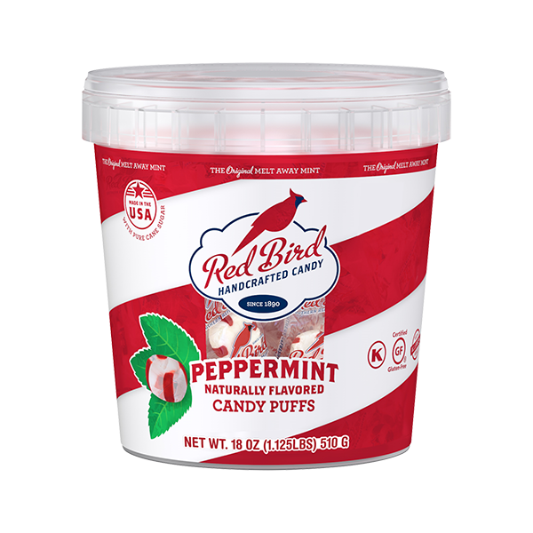 slide 1 of 1, Red Bird Holiday Soft Peppermint Puffs Gift Tub, 18 oz