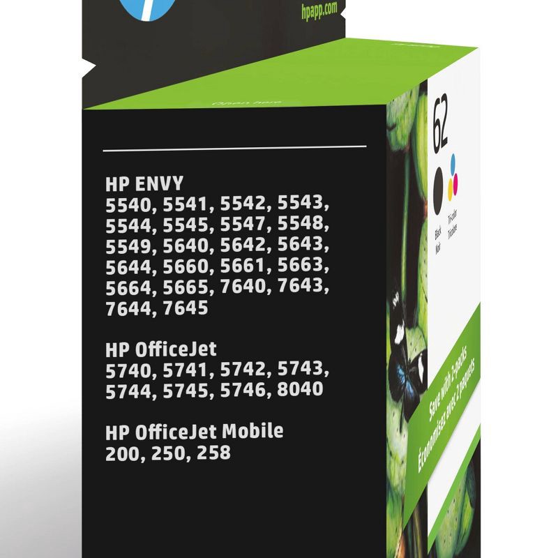 slide 2 of 6, HP Inc. HP 62 Ink Series - 2-pack Black/Tri-color Ink Cartridges, 1 ct
