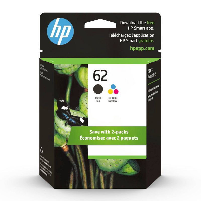 slide 1 of 6, HP Inc. HP 62 Ink Series - 2-pack Black/Tri-color Ink Cartridges, 1 ct