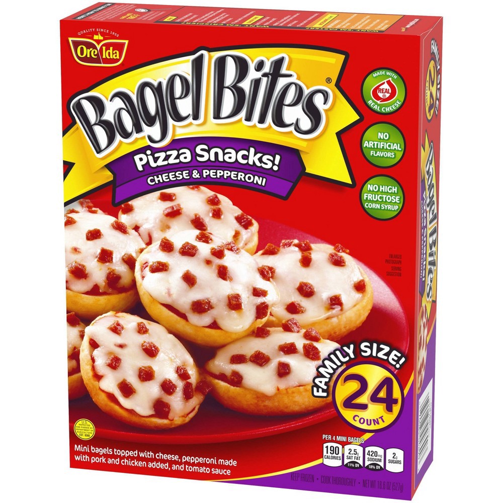 slide 4 of 12, Bagel Bites Cheese & Pepperoni Mini Pizza Bagel Frozen Snacks - 18.6oz/24ct, 18.6 oz, 24 ct