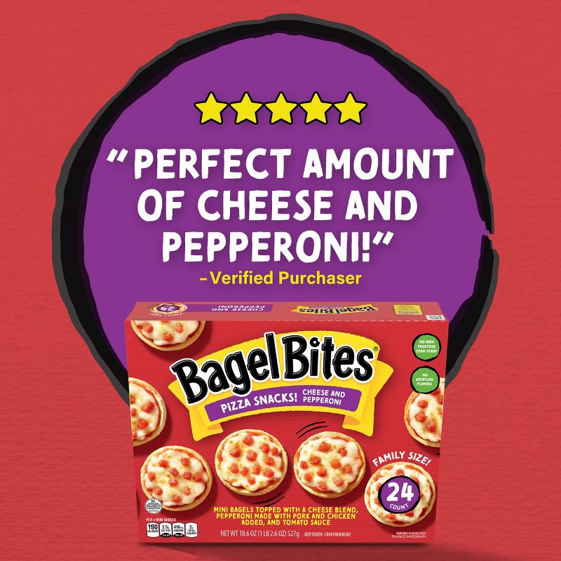 slide 8 of 14, Bagel Bites Cheese & Pepperoni Mini Pizza Bagel Frozen Snacks - 18.6oz/24ct, 18.6 oz, 24 ct