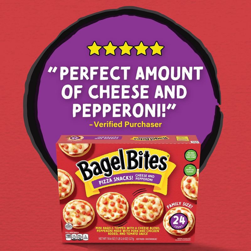 slide 8 of 14, Bagel Bites Cheese & Pepperoni Mini Pizza Bagel Frozen Snacks - 18.6oz/24ct, 18.6 oz, 24 ct