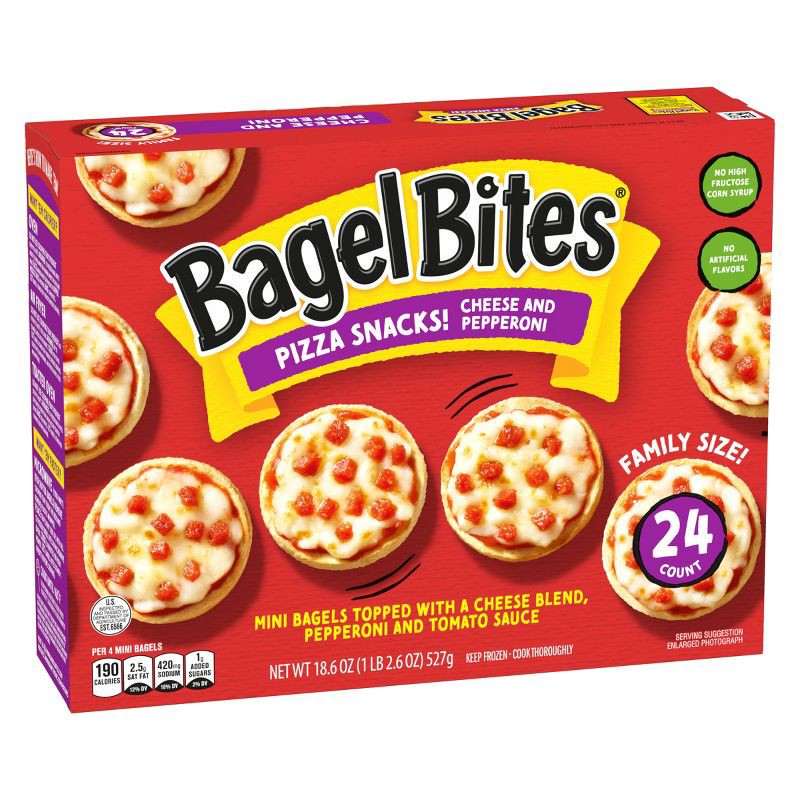 slide 3 of 14, Bagel Bites Cheese & Pepperoni Mini Pizza Bagel Frozen Snacks - 18.6oz/24ct, 18.6 oz, 24 ct