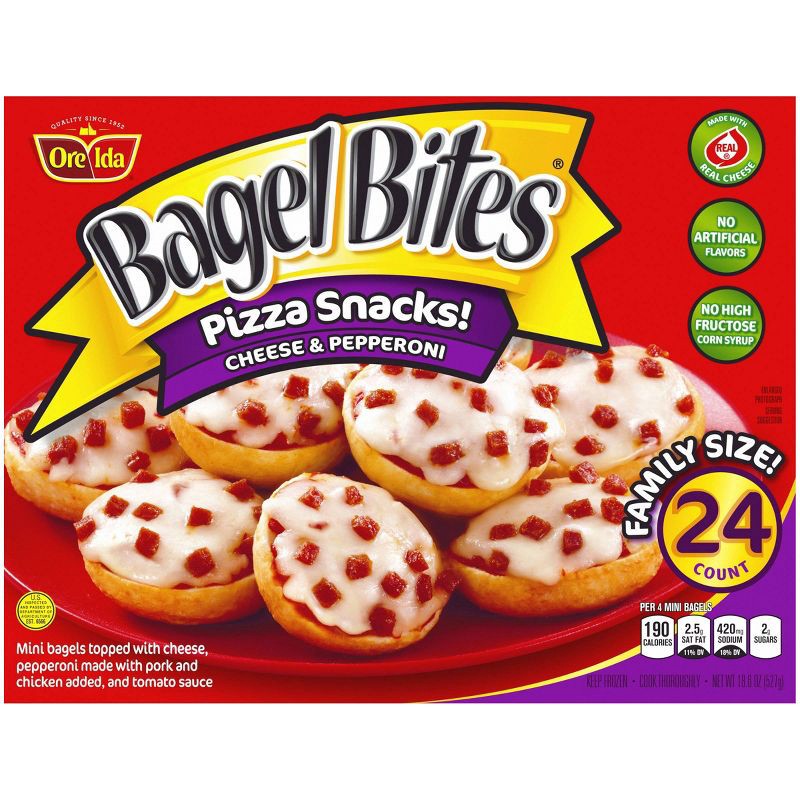 slide 2 of 14, Bagel Bites Cheese & Pepperoni Mini Pizza Bagel Frozen Snacks - 18.6oz/24ct, 18.6 oz, 24 ct