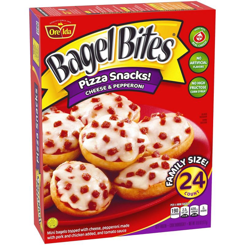 slide 8 of 14, Bagel Bites Cheese & Pepperoni Mini Pizza Bagel Frozen Snacks - 18.6oz/24ct, 18.6 oz, 24 ct