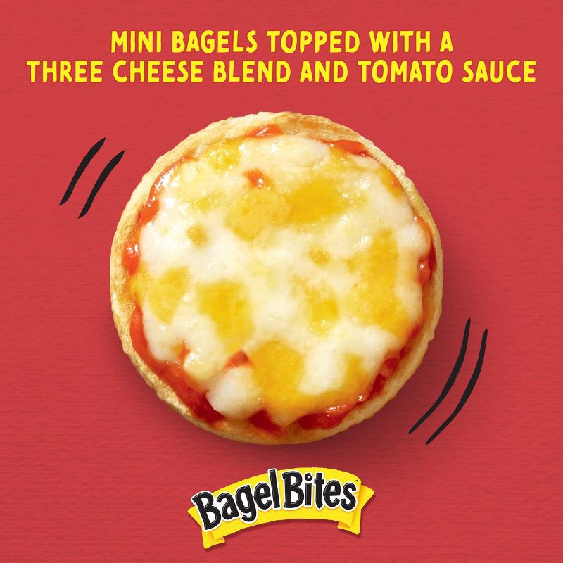slide 3 of 11, Bagel Bites Three Cheese Mini Pizza Bagel Frozen Snacks - 18.6oz/24ct, 18.6 oz, 24 ct