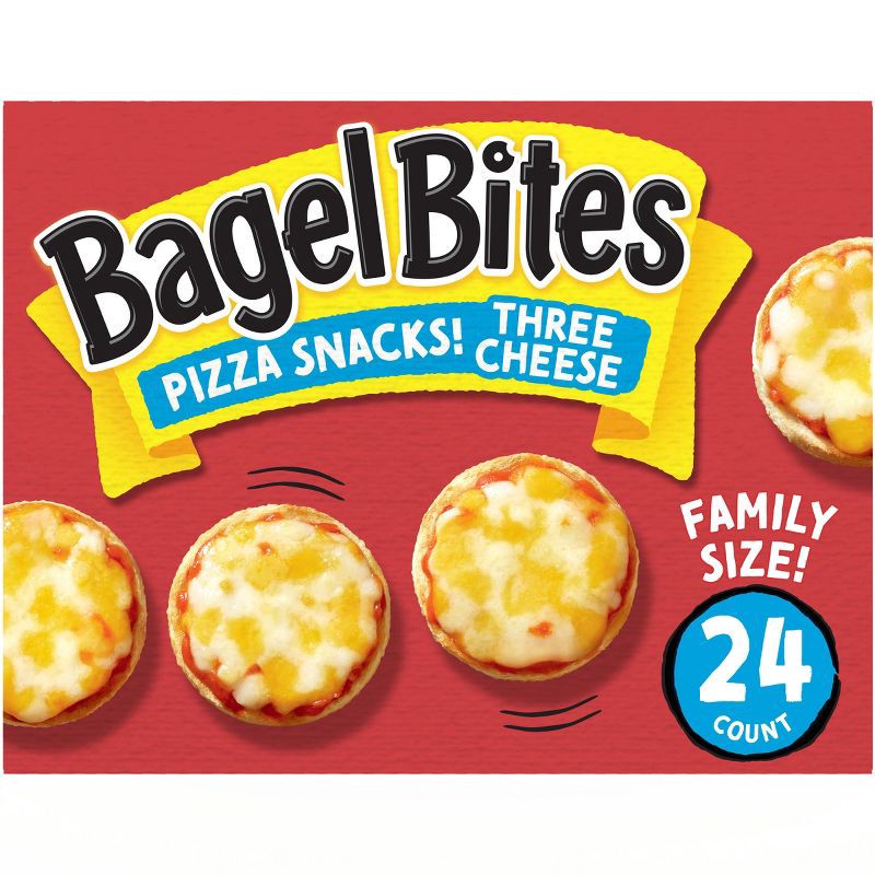 slide 1 of 11, Bagel Bites Three Cheese Mini Pizza Bagel Frozen Snacks - 18.6oz/24ct, 18.6 oz, 24 ct