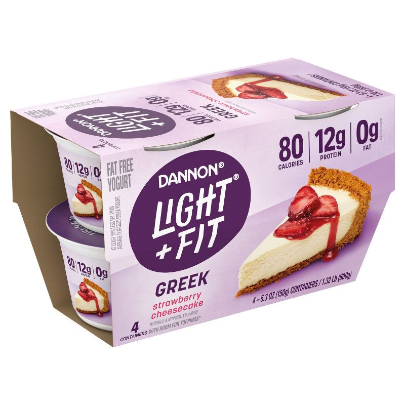 slide 3 of 10, Light + Fit Nonfat Gluten-Free Strawberry Cheesecake Greek Yogurt - 4ct/5.3oz Cups, 4 ct; 5.3 oz