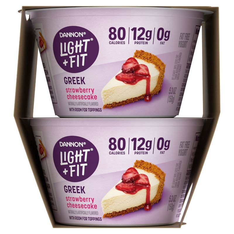 slide 11 of 13, Light + Fit Nonfat Gluten-Free Strawberry Cheesecake Greek Yogurt - 12g Protein 4ct/5.3oz Cups, 12 gram, 4 ct, 5.3 oz