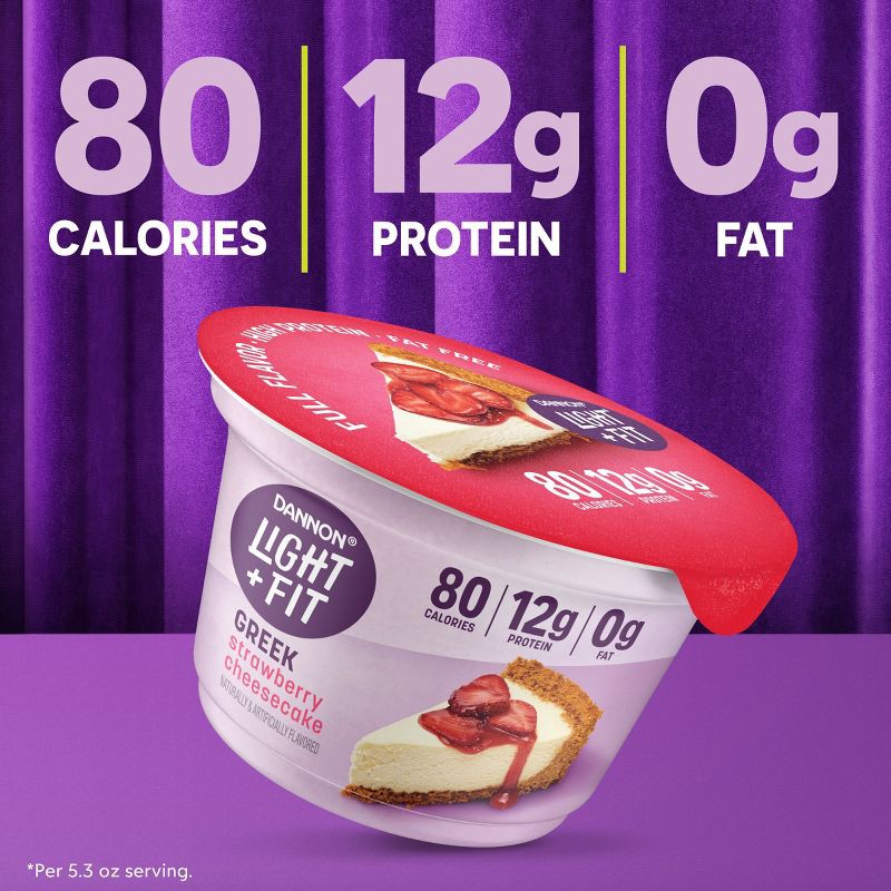 slide 9 of 10, Light + Fit Nonfat Gluten-Free Strawberry Cheesecake Greek Yogurt - 4ct/5.3oz Cups, 4 ct; 5.3 oz