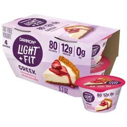 Light + Fit Nonfat Gluten-Free Strawberry Cheesecake Greek Yogurt - 12g Protein 4ct/5.3oz Cups
