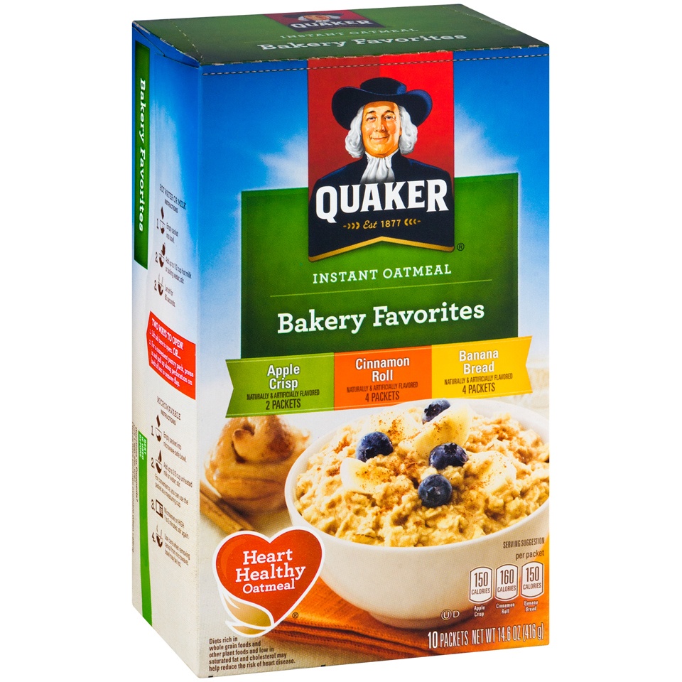 slide 2 of 3, Quaker Bakery Favorites Apple Crisp/Cinnamon Roll/Banana Bread Instant Oatmeal Variety Pack 10 ct Box, 14.6 oz