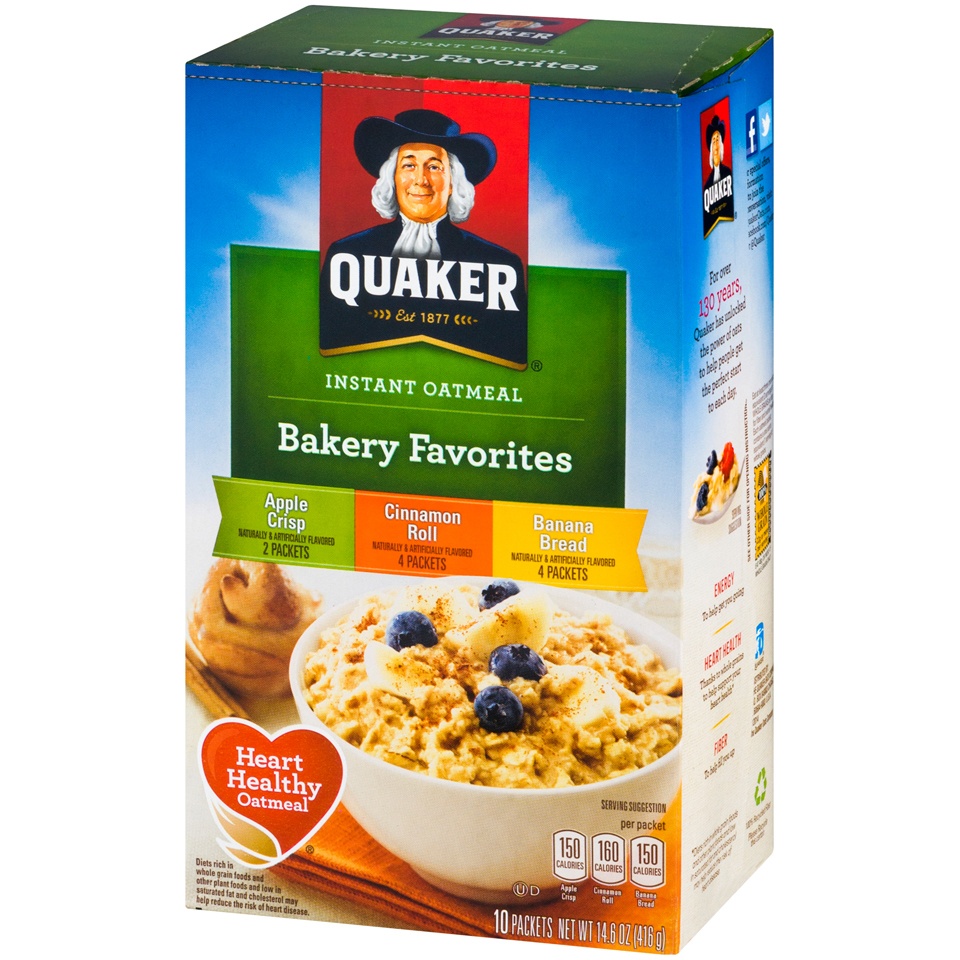 slide 3 of 3, Quaker Bakery Favorites Apple Crisp/Cinnamon Roll/Banana Bread Instant Oatmeal Variety Pack 10 ct Box, 14.6 oz