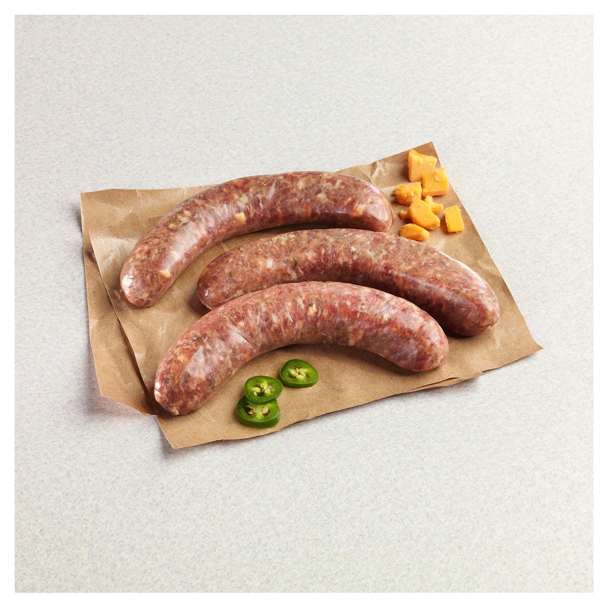 slide 1 of 1, FRESH FROM MEIJER Meijer Bratwurst Link with Cheddar & Jalapeno, 7-Inch, Previously Frozen., 5.2 oz