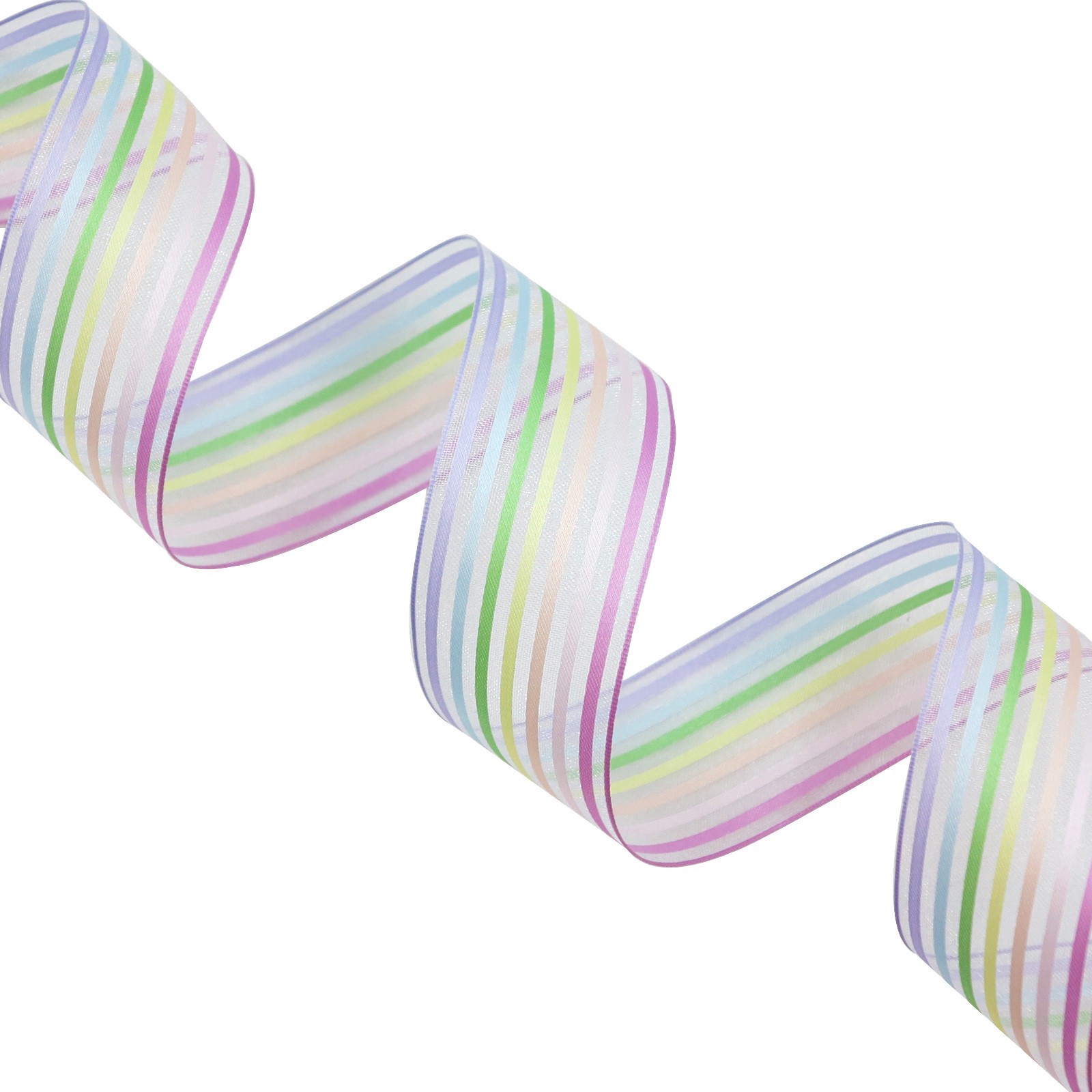 slide 4 of 5, 1.5" X 3yd. Pastel Rainbow Striped Wired Sheer Ribbon By Celebrate It 360°, 1.5 in x 3 yd