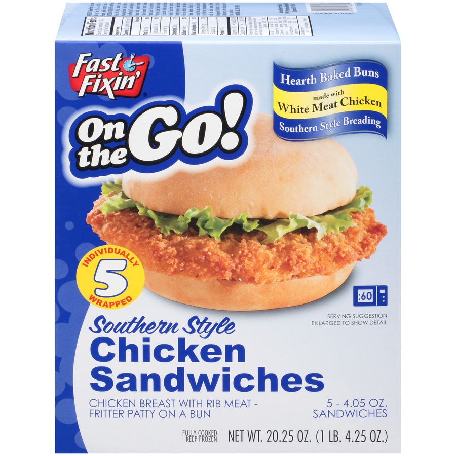 slide 1 of 1, Fast Fixin' On The Go! Southern Style Chicken Sandwiches, 5 ct; 4.25 oz