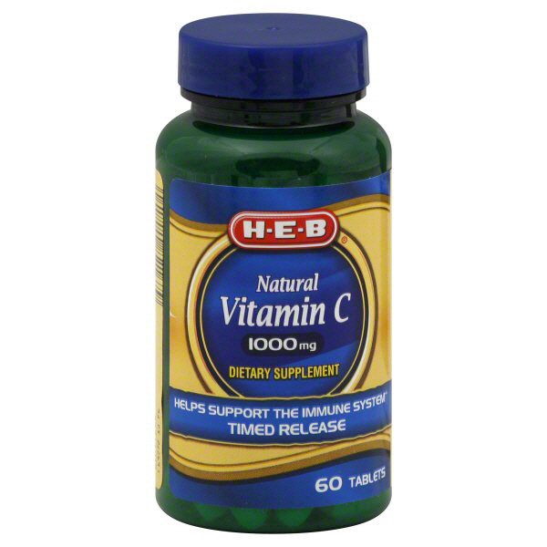 slide 1 of 1, H-E-B Natural Vitamin C 1000 mg Timed Release Tablets, 60 ct