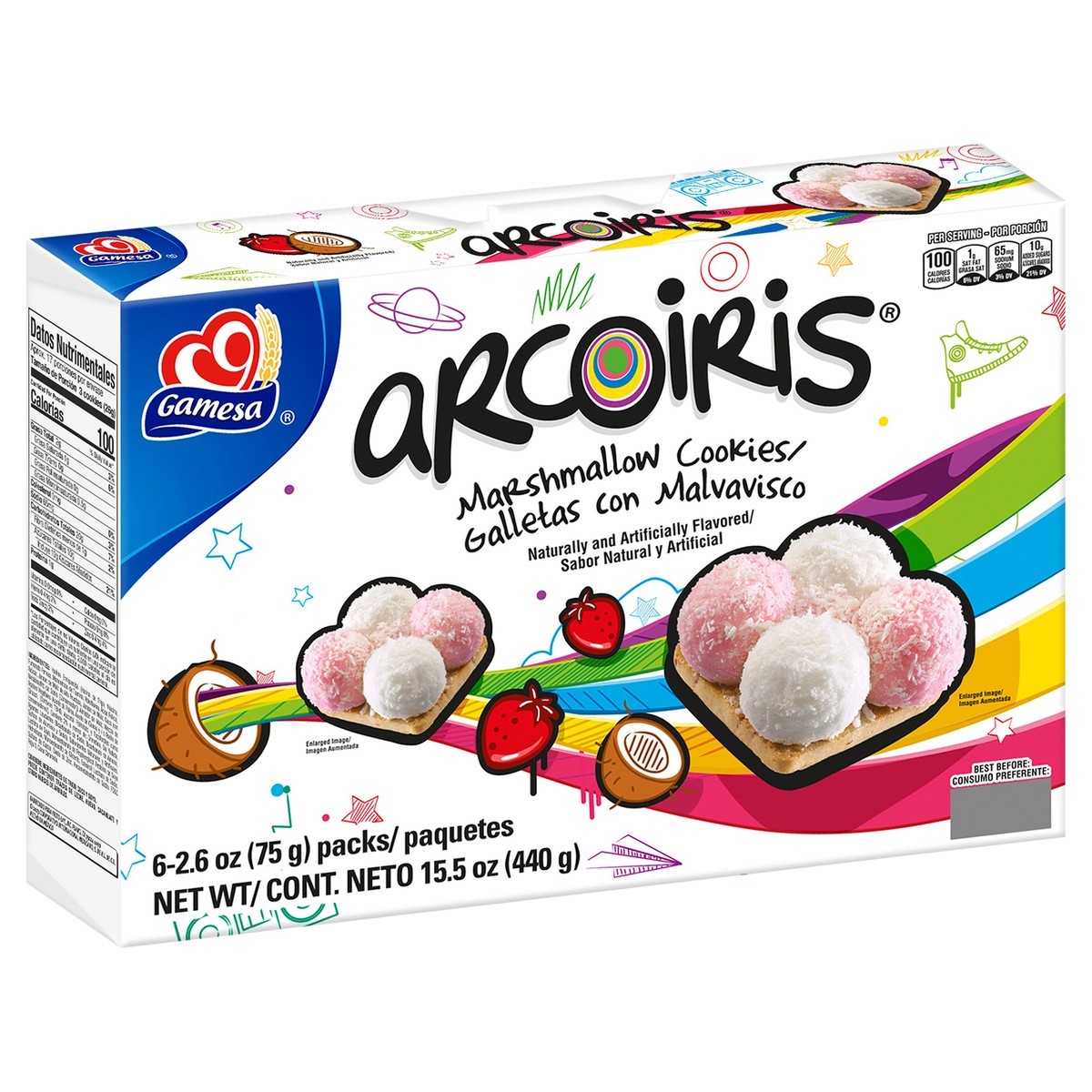 slide 3 of 6, Gamesa Arcoiris Marshmallow Cookies Natural And Artificial Flavor 14.8 Oz, 6 Count, 6 ct