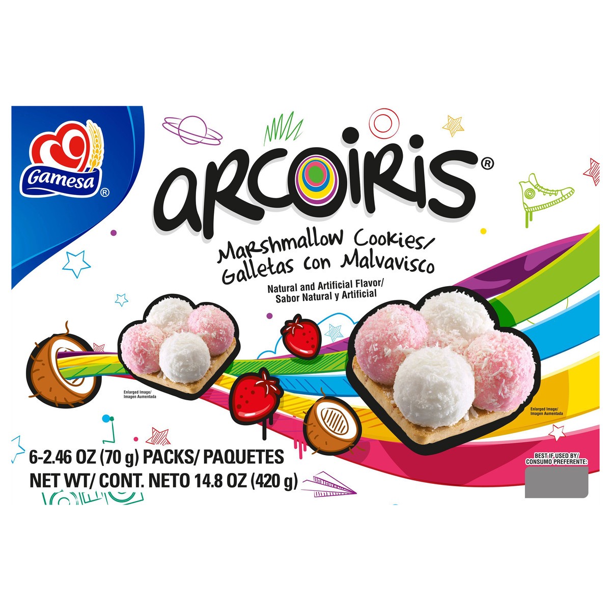 slide 1 of 6, Gamesa Arcoiris Marshmallow Cookies Natural And Artificial Flavor 14.8 Oz, 6 Count, 6 ct