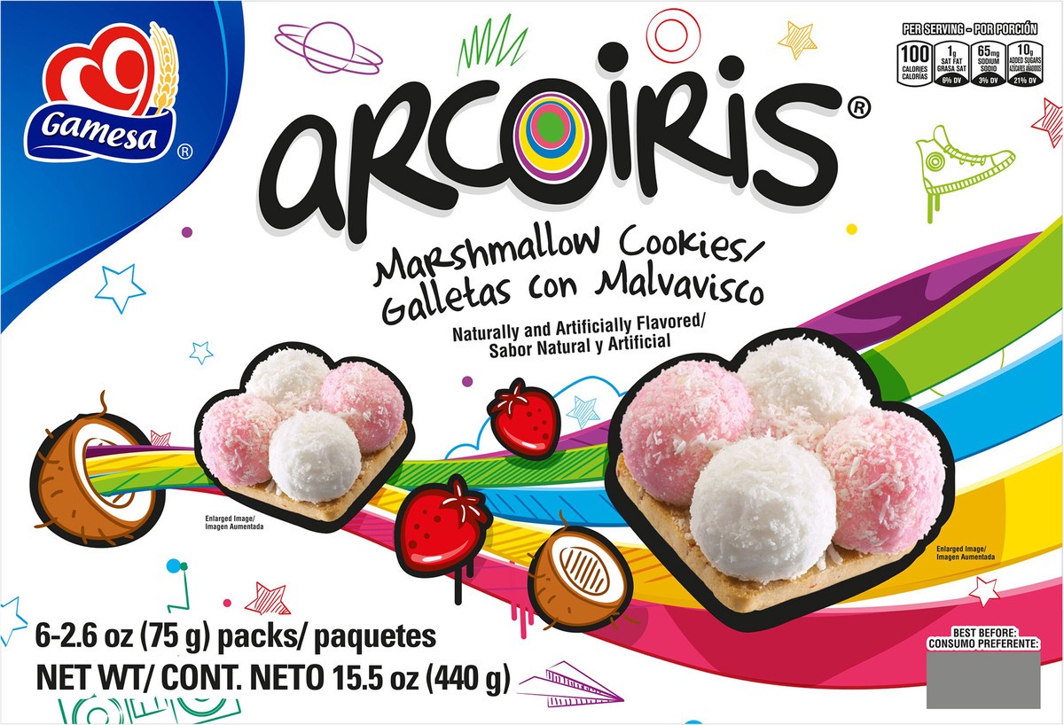 slide 2 of 6, Gamesa Arcoiris Marshmallow Cookies Natural And Artificial Flavor 14.8 Oz, 6 Count, 6 ct