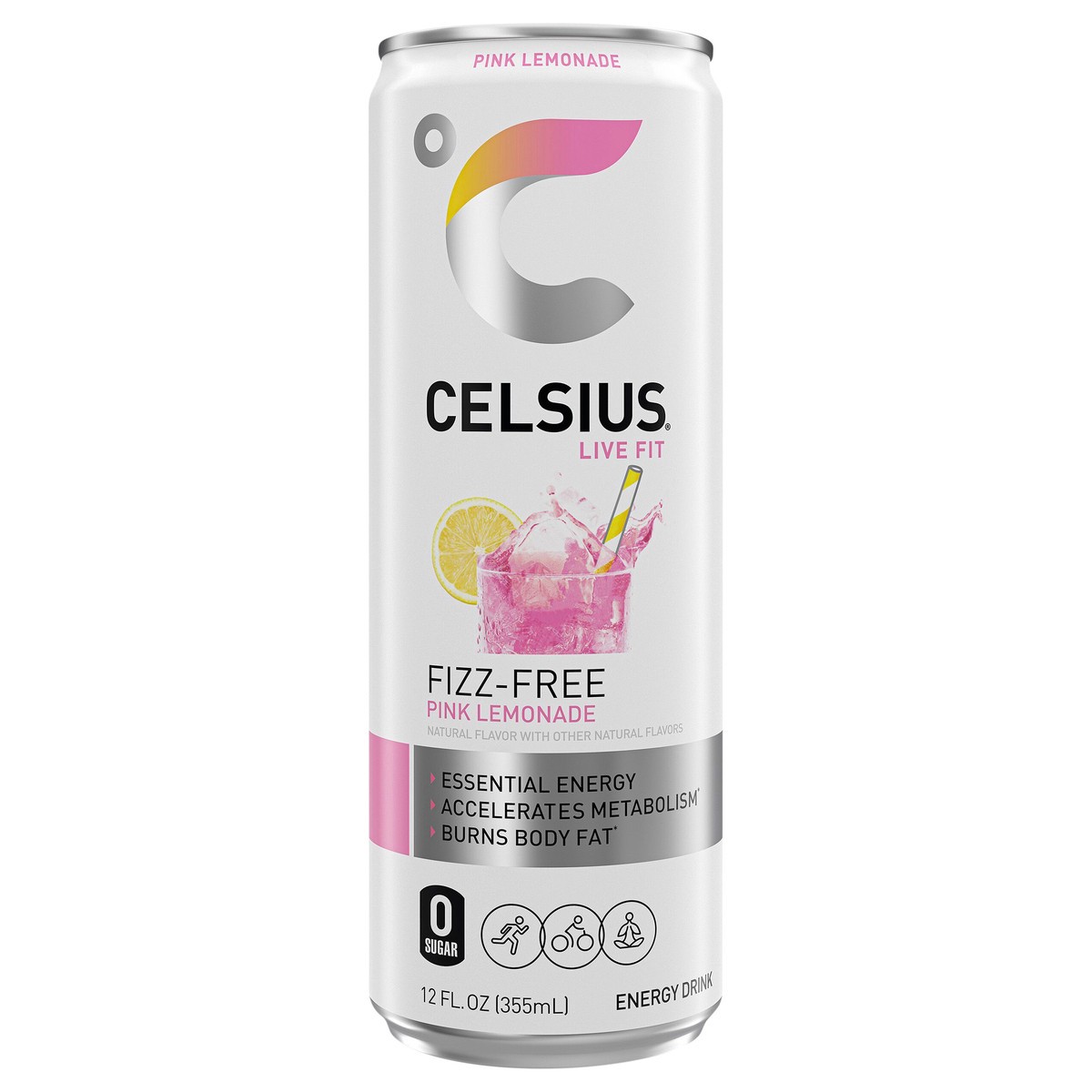 slide 2 of 2, CELSIUS Fizz Free Pink Lemonade, Functional Energy Drink 12 Fl Oz Single Can, 12 fl oz