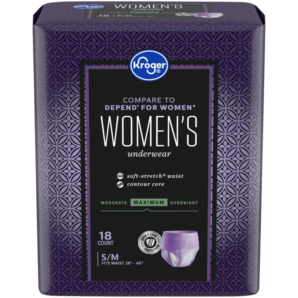 slide 1 of 5, Kroger Womens Sm Maximum Absorbency Underwear, 18 ct